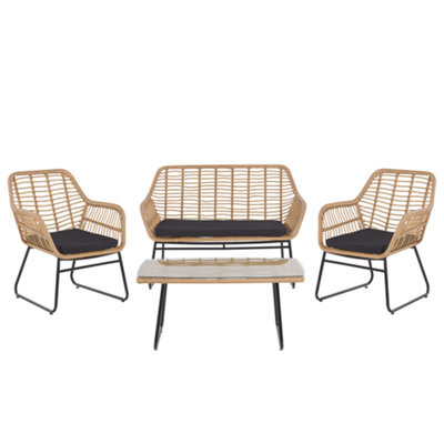 Beliani Garden Lounge Set With Table 4 Seater Minori Pe Rattan Beige - image 1