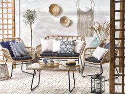 Beliani Garden Lounge Set With Table 4 Seater Minori Pe Rattan Beige - thumbnail 2