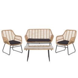 Beliani Garden Lounge Set With Table 4 Seater Minori Pe Rattan Beige - thumbnail 1
