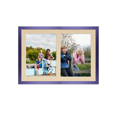 AK Frames 20X14 Purple Sleek Multi Photo Frame With Ivory Mount - Holds 2 Apertures (2X) A4 Photos - image 1