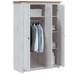 Berkfield 3-Door Wardrobe White 118X50X171.5 Cm Pine Panama Range - thumbnail 3