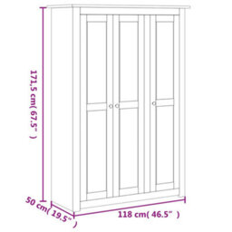 Berkfield 3-Door Wardrobe White 118X50X171.5 Cm Pine Panama Range - thumbnail 9