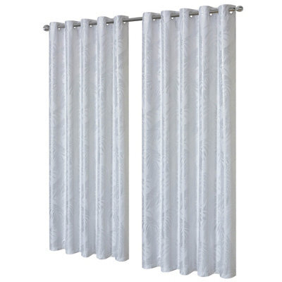 Leaf Sparkle Blackout Curtains In White, 167Cm X 183Cm