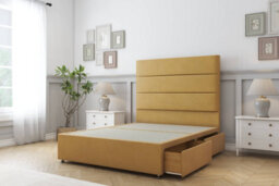 "Sloomy Texas Mustard Plush Divan Bed Base 2 Drawers Same Side With 54"" Floor Standing Headboard 2'6 Small Single" - thumbnail 4