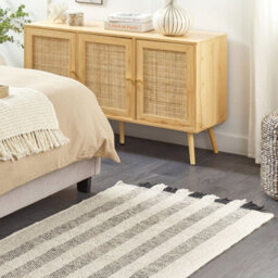 Beliani Handwoven Wool Rug Off-White And Black 80 X 150 Cm With Tassels - thumbnail 2