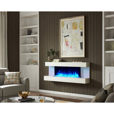 "Flamme Kingston 60"" Wall Mounted Electric Fireplace White With 3 Flame Colours And 13 Mood Lighting Options 1.5Kw Heater" - image 1