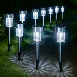 Globrite Solar Garden Lights - 10 Pack Stainless Steel - Waterproof Led Stake Lights For Pathways Driveways & Patio Décor