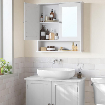 LEDREM Vasagle Bathroom Cabinet With Mirror, Wall Cabinet With 2 Mirrored Doors And Open Compartment, Adjustable Shelf, Wall-Mounted - image 1