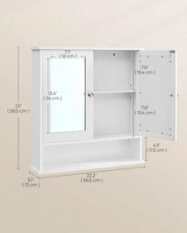 LEDREM Vasagle Bathroom Cabinet With Mirror, Wall Cabinet With 2 Mirrored Doors And Open Compartment, Adjustable Shelf, Wall-Mounted - thumbnail 4