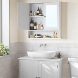 LEDREM Vasagle Bathroom Cabinet With Mirror, Wall Cabinet With 2 Mirrored Doors And Open Compartment, Adjustable Shelf, Wall-Mounted - thumbnail 1