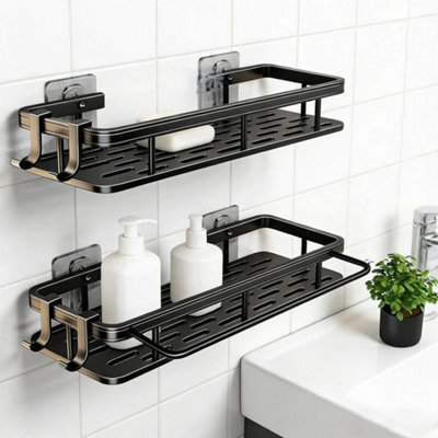 2X No-Drill Bathroom Shelf Shower Corner Rack Wall Mounted Storage Organizer New - image 1