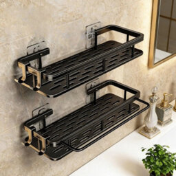 2X No-Drill Bathroom Shelf Shower Corner Rack Wall Mounted Storage Organizer New - thumbnail 5