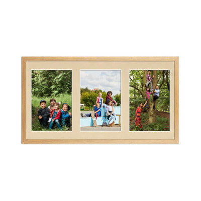 AK Frames 40X20Cm Oak Sleek Multi Photo Frame With Ivory Mount - Holds 3 Apertures (3X) 6X4 Photos - image 1