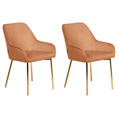 Beliani Set Of 2 Dining Chairs Loverna Velvet Orange - image 1