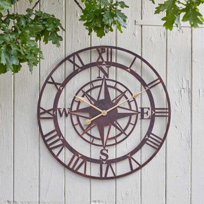 Annibells Compass Garden Wall Clock Skeleton Round Metal Indoor / Outdoor