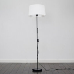 Valuelights Charles Black Floor Lamp With White Linen Shade And Bulb - thumbnail 4