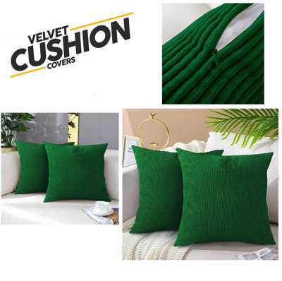 Ameha Stripe Velvet Emerald Green Cushion Cover 18X18 Inch Set Of 2, Soft Breathable Hypoallergenic Zip Closure - image 1