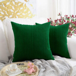 Ameha Stripe Velvet Emerald Green Cushion Cover 18X18 Inch Set Of 2, Soft Breathable Hypoallergenic Zip Closure - thumbnail 6