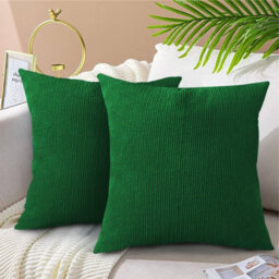 Ameha Stripe Velvet Emerald Green Cushion Cover 18X18 Inch Set Of 2, Soft Breathable Hypoallergenic Zip Closure - thumbnail 5