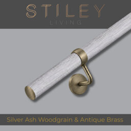 Stiley Living Silver Ash Woodgrain/antique Brass Stair Handrail Kit 3.6M, Wall Mounted Banister Rail, 10Yr Guarantee - thumbnail 1