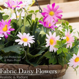 Christow Artificial Daisy Wicker Hanging Basket Uv Resistant Foliage Pink Purple 25Cm - thumbnail 3