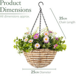 Christow Artificial Daisy Wicker Hanging Basket Uv Resistant Foliage Pink Purple 25Cm - thumbnail 7