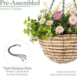 Christow Artificial Daisy Wicker Hanging Basket Uv Resistant Foliage Pink Purple 25Cm - thumbnail 6