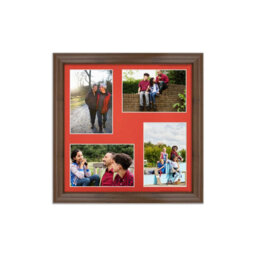 AK Frames 12X12 Walnut Classic Multi Photo Frame With Poppy Red Mount - Holds 4 Apertures (4X) 6X4 Photos