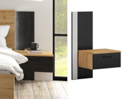 Impact Furniture Bedside Table With Led Lights Right Side Cabinet With Drawer Nightstand Oak And Black Floating Maio