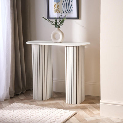 Ohs Madison Console Table Ribbed Engineered Wood Entryway Display Desk, Cream - image 1