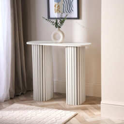 Ohs Madison Console Table Ribbed Engineered Wood Entryway Display Desk, Cream - thumbnail 1