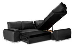 New Corner Sofa Bed With Storage Enzo Right Black Faux Leather - thumbnail 3