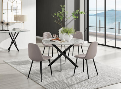 Furniturebox Uk Novara White Marble Black Leg 120Cm Round Dining Table & 4 Cappuccino Corona Black Leg Chairs - image 1