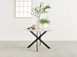 Furniturebox Uk Novara White Marble Black Leg 120Cm Round Dining Table & 4 Cappuccino Corona Black Leg Chairs - thumbnail 3