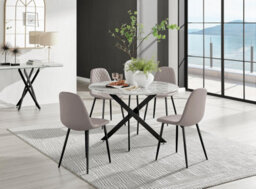 Furniturebox Uk Novara White Marble Black Leg 120Cm Round Dining Table & 4 Cappuccino Corona Black Leg Chairs - thumbnail 1