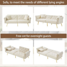 Matteo Modern 2-Seater Velvet Sofa Bed With 3-Stage Adjustable Backrest & Gold Metal Feet - Space-Saving Guest Bed For Small Homes - thumbnail 7