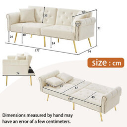 Matteo Modern 2-Seater Velvet Sofa Bed With 3-Stage Adjustable Backrest & Gold Metal Feet - Space-Saving Guest Bed For Small Homes - thumbnail 6