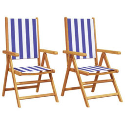Berkfield Garden Chairs 2 Pcs Blue And White Solid Wood Acacia And Fabric - thumbnail 2