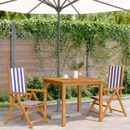 Berkfield Garden Chairs 2 Pcs Blue And White Solid Wood Acacia And Fabric - thumbnail 3