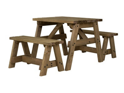 Arbor Garden Solutions Victoria Wooden Picnic Bench And Table Set, Outdoor Dining Set (3Ft, Rustic Brown) - image 1