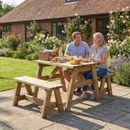 Arbor Garden Solutions Victoria Wooden Picnic Bench And Table Set, Outdoor Dining Set (3Ft, Rustic Brown) - thumbnail 6