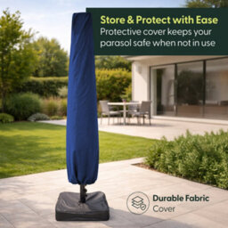 Keplin Double Garden Parasol With Base And Cover 4.5X2.7M, 12 Steel Ribs, 180Gsm Crank Handle, Polyester Canopy, Navy Blue - thumbnail 9