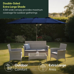 Keplin Double Garden Parasol With Base And Cover 4.5X2.7M, 12 Steel Ribs, 180Gsm Crank Handle, Polyester Canopy, Navy Blue - thumbnail 2