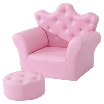 Sofa Set, 2Pcs Crown-Themed Armchair With Ottoman, Pink - image 1