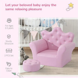 Sofa Set, 2Pcs Crown-Themed Armchair With Ottoman, Pink - thumbnail 3