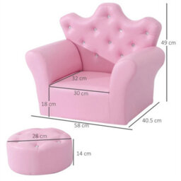 Sofa Set, 2Pcs Crown-Themed Armchair With Ottoman, Pink - thumbnail 2