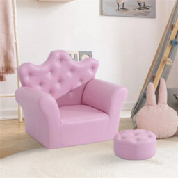 Sofa Set, 2Pcs Crown-Themed Armchair With Ottoman, Pink - thumbnail 6