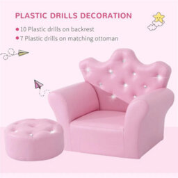 Sofa Set, 2Pcs Crown-Themed Armchair With Ottoman, Pink - thumbnail 5
