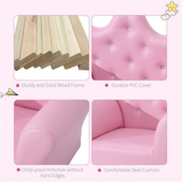 Sofa Set, 2Pcs Crown-Themed Armchair With Ottoman, Pink - thumbnail 4