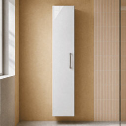 Balterley Bramshall Modern Bathroom 1 Door Wall Hung Tall Unit With Soft-Close Door & Handle, Gloss White, 300 mm - thumbnail 3